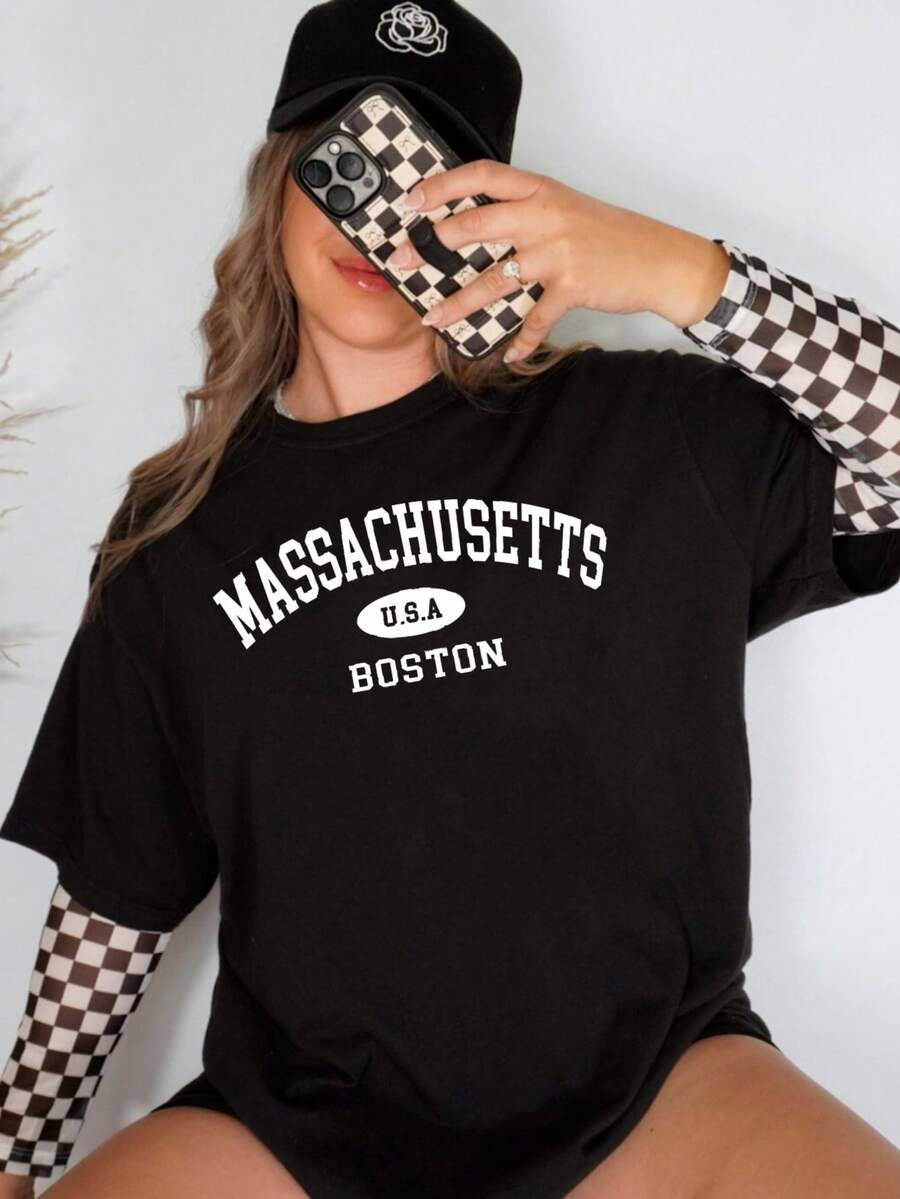 100% Cotton 180g Unisex T-Shirt, New York/Los Angeles Style - Y2K Streetwear Basic Loose Fit T-Shirt - Urban City Top For Couples - Premium Streetwear - 黑色2 - 查看 1