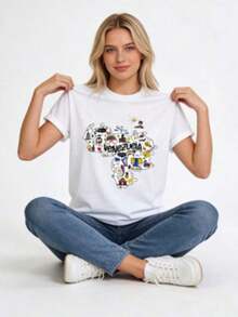 Women's Summer Outfits, Women's Vacation Outfits, Women's Spring Outfits, VenezuelaS, Plus Size T-Shirt, Casual Cotton, Round Neck, Short Sleeve, Suitable For Daily Wear, 220g (1) Women's Short Sleeve T-Shirt, Fashionable, Versatile, Basic Style For Indoor And Outdoor Use. - 白色 - 查看 5