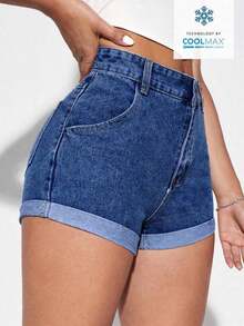 Shorts en mezclilla bajo de doblez - Azul lavado oscuro - Ver 5