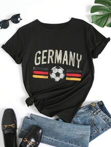 Camiseta de Cuello Redondo para Mujer con Estampado de Bandera y Fútbol Alemán, Edición Limitada - Corte Holgado, Manga Corta, Estilo Casual, Adecuada para Primavera, Verano y Otoño, Ropa Deportiva Lavable aáquina. |   Estilo cómodo y holgado, algodón ligero - Blanco - Ver 9