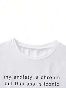 Women's Letter Print T-Shirts, New Release Promotion, Funny Casual Women's T-Shirt, Black Short Sleeve Slogan Print Regular Fit T-Shirt MR8K - 白色 - 查看 6