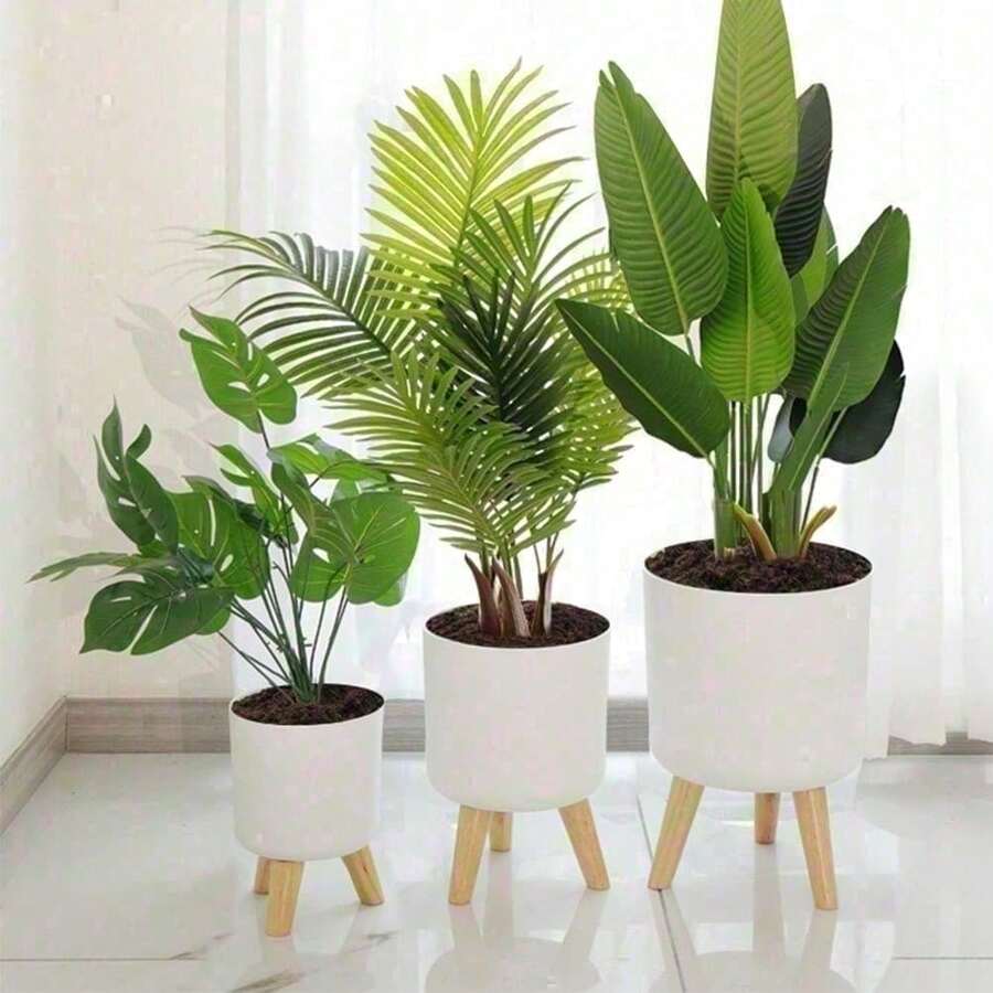 北欧风现代花盆木腿卧室客厅落地植物支架种植盆阳台盆景家居花园装饰 - 如圖所示 - 查看 1