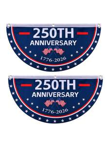 两面装 / 美国建国250周年纪念旗，1776–2026 扇形旗，双层美国周年纪念旗，适用于墙壁、大门、门廊、栅栏和户外装饰（款式1） - 彩色 - 查看 1