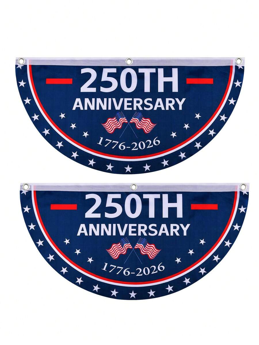 两面装 / 美国建国250周年纪念旗,1776–2026 扇形旗,双层美国周年纪念旗,适用于墙壁、大门、门廊、栅栏和户外装饰(款式1) - 彩色 - 查看 1