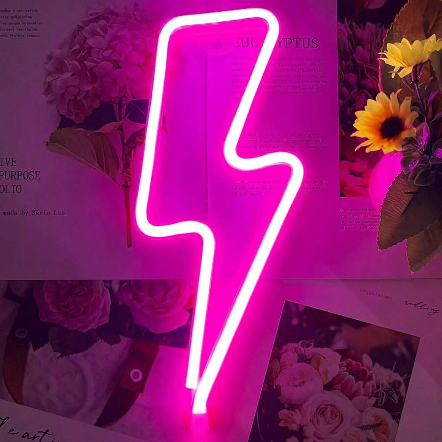1pc Creative Dual-Color Lightning LED Neon Light, Approx. 34x13x2cm, Hanging Or Tabletop, USB/Battery Powered, Bedroom Decor Atmosphere Lamp, Versatile For Multiple Scenes - Multicolor - View 1
