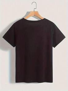 Camiseta Holgada Sencilla Mujer Estilo ModernoCamiseta Casual de Manga Corta para Mujer con Estampado de Mariposas Intrincado - Cuello Redondo, Poliéster Ligero, Perfecta para Primavera y Verano, Camisetas para DamasCozy Soft Simple Everyday Wear Short Sleeve Top - Negro - Ver 5