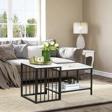 Set Of 2 Coffee Tables, Side Tables, Nesting Tables, Sofa Tables With A Modern Design, Marble-Effect Living Room Tables, For Bedrooms, Made Of Steel - White - View 2