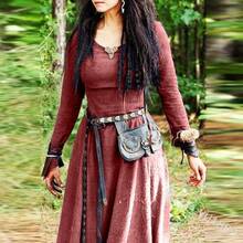 Medieval Retro Dress With Round Neckline, Long Sleeves, And A Slim Fit, Artistic Cotton-Linen Long Cosplay Dress For Women - Dark Grey - View 9
