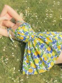 Vestido rosa romántico con espalda descubierta y lazo, adecuado para citas, fiestas, vacaciones, meriendas de té y ocasiones de cumpleaños - Multicolor - Ver 3