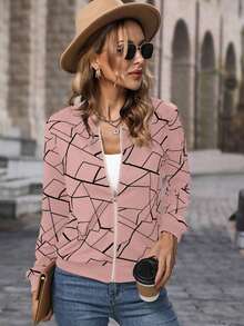 Chaqueta con cremallera de manga larga versátil y de moda, adecuada para el uso diario - Multicolor - Ver 6