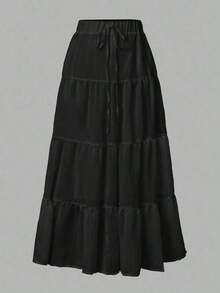 Falda de gasa de estilo princesa con múltiples capas y arrugas, falda tipo pastel de varias capas, adecuada para vacaciones de verano, estilo femenino y lindo - Negro - Ver 3