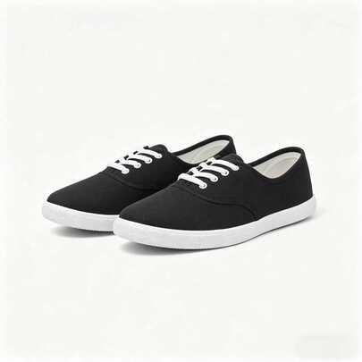 's Lace-Up Canvas Shoes, Comfortable Breathable Casual Sneakers, Low Top Solid Color Flat Shoes, All Season Minimalist Style Shoes For School Work & Daily Wear