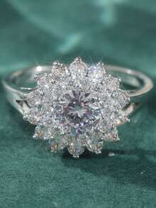 Nhẫn đính hôn hình hoa đính đá Cubic Zirconia, nhẫn đính hôn dành cho nữ, trang sức dự tiệc, quà tặng ngày Valentine để bày tỏ tình yêu. - Bạc - Xem 10