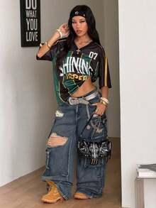 Camiseta suelta de malla transpirable con gráficos, para uso casual y salir, estilo urbano de verano para mujer - Multicolor 4 - Ver 5