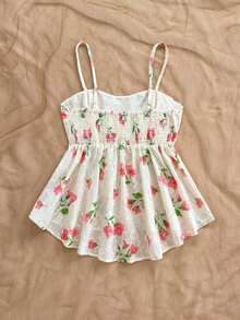 Camiseta sin mangas casual y linda para mujer, con textura de punto floral romántica y dulce, cintura elástica y bajo asimétrico suelto, color amarillo, para vacaciones de verano, graduación, boda, vuelta al colegio, fiesta de Pascua - Multicolor - Ver 2
