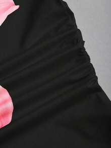 Blusa elegante de mujer con estampado floral y cuello asimétrico fruncido - Negro - Ver 5