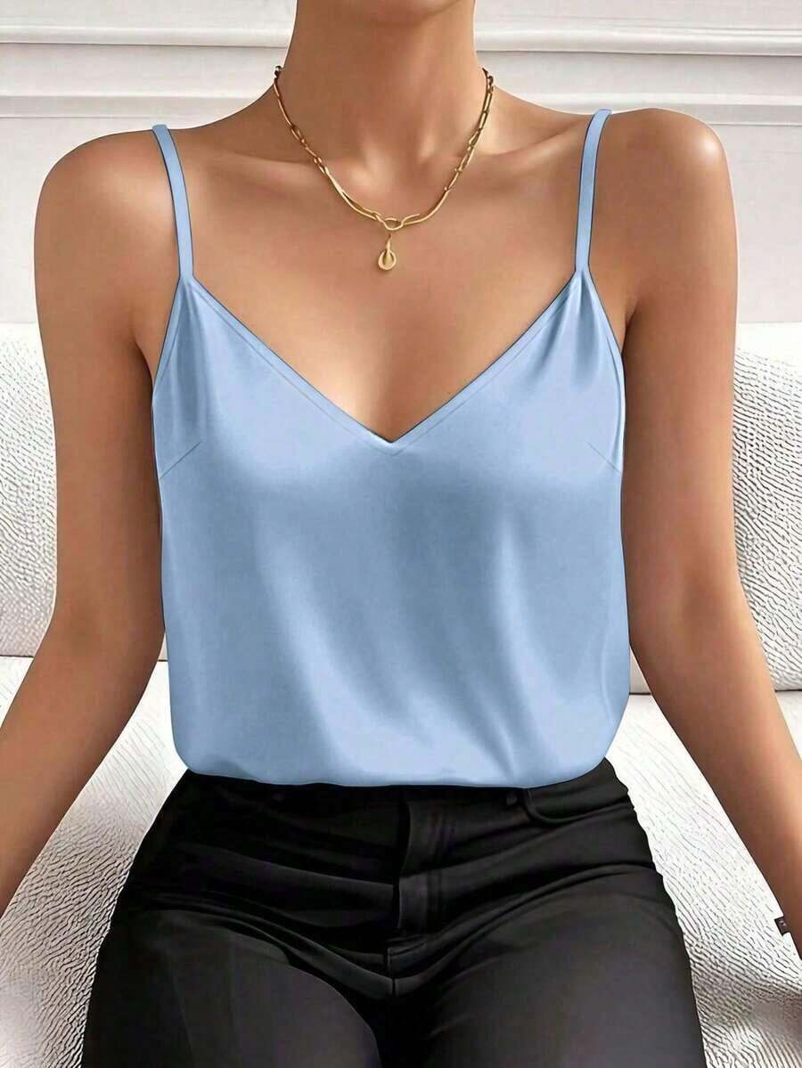 Camiseta de tirantes de unicolor, de estilo minimalista y casual para mujer - Azul - Ver 1