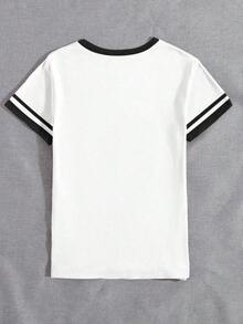 Blusa casual de cuello redondo con patrón de volantes y lazo asimétrico de color contrastante, adecuada para uso diario casual - Multicolor - Ver 2