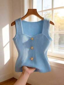 de tirantes casual de mujer con decoración metálica de unicolor, para verano - Azul - Ver 1