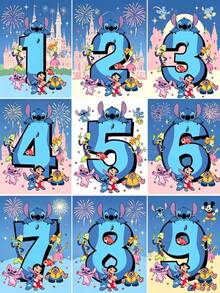 Disney 9张可爱莉萝与史迪奇数字贴纸，迪士尼可爱贴纸，防水贴纸，适用于生日装饰、日记、计划本、美观DIY用品 - 貼紙 - 查看 1