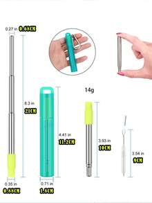 3pcs Stainless Steel & Silicone Retractable Drinking Straws Set, Travel Portable Reusable Straws - View 2