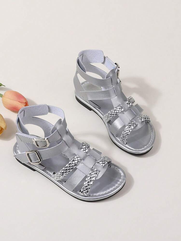 Giày sandal chiến binh dệt màu bạc thời trang cho bé gái, kiểu dáng thường ngày thoải mái, phù hợp cho hoạt động ngoài trời, mùa hè, đi biển. - Bạc - Xem 5