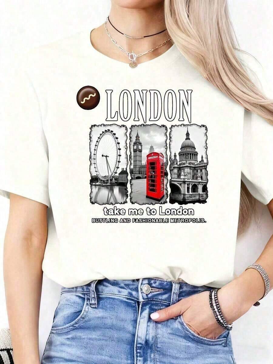 manga cortaSuave Mujeres Nuevo Popular Informal Camiseta Londres Toma Yo A Londres Animado Y A la moda Metrópolis Camiseta Con Icónico Puntos de interés Diseño Para Mujeres Diversión Impreso Redondo Cuello Corto Con mangas Mujeres Camiseta Adecuado Para Deportes EventosVacaciones Festivales y eventos deportivos Y Otros Vacaciones Camisa de regalo para mujer Casual 100% Algodón 100% Algodón - Blanco - Ver 1