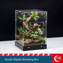 壓克力無脊椎動物飼養盒,爬蟲與昆蟲透明餵食容器,8*8*12 可拆卸插接設計,適用於幼年塔蘭圖拉蜘蛛、跳蛛、小蛇、青蛙及其他兩棲動物,耐用堅固,附門與磁吸頂蓋,通風良好且底部防水,360°全景視角觀察寵物活動 - 彩色 - 查看 5