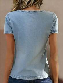 Selamara Camiseta de manga corta de efecto vaquero con cuello en V y diseño con cremallera, casual, para verano - Multicolor 3 - Ver 2