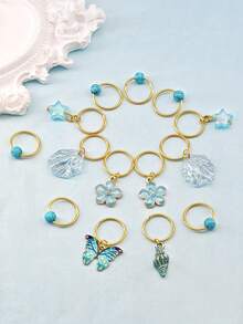 14pcs Cute Butterfly Bear Hair Rings - Pearl Shaped Hair Clips - Essential Party Dress Accessory - Perfect Gift Choice Suitable For Braided Hair Accessories - Gold - View 5