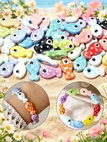 10/30/50/100 peças Pequenas Contas de Cerâmica de Peixe Adequadas para Colares, Pulseiras, Acessórios DIY, Chaveiros, Presentes de Natal Feitos à Mão - Multicolorido - Visão 2