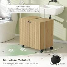 Mueble de baño con estante de 3 niveles, ruedas y acabado en madera. - Color natural - Ver 6
