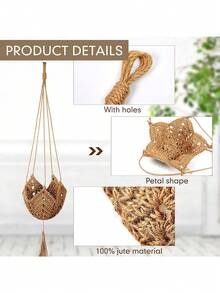 1/2/3 Packs Jute Crochet Long Plant Hanger For 3 Inch To 12 Inch Pots, Macrame Plant Holder Rope With S Shaped Hooks For Home Decor - Heather - View 6