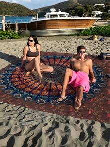 1pc Brown Mandala Extra Large Quick-Dry Beach Blanket, Suitable For 1-3 Adults - Lightweight, Durable Polyester Fabric - Perfect For Travel, Camping, Hiking And Leisure Beach Time, Beach Mat, Picnic Blanket, Camping Ground Cover - Brown Mandala - View 8