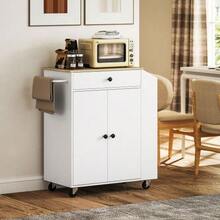 Kitchen Island, Kitchen Trolley With Wheels And Countertop, Drawer, Rolling Kitchen Cabinet With Shelf, Spice Rack, Towel Rack, Serving Trolley, Kitchen Cart, White - White - View 9