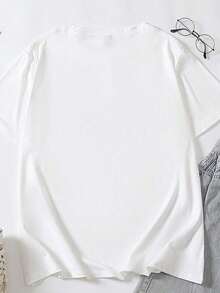 Women's Modern, Casual T-Shirt, Perfect For Parties And Lounging At Home, 100% Cotton, Loose Fit. 1 Pc.  Women's Summer Crew Neck T-Shirt With Western Style Shoe Print, 100% Cotton - 白色的 - 查看 2