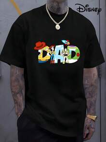 Disney Men's Casual T-Shirt, Toy Story "DAD" Print, Woody & Buzz Lightyear Graphic, Soft Fabric, Perfect For Father's Day - 黑色 - 查看 1