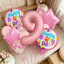 13pcs Light Pink Number Foil Balloons Set, Includes "Happy Birthday" Round And Star Foil Balloons And Confetti Latex Balloons, Sweet Girly Style Decoration, Suitable For Baby Girl Birthday, Baby Shower Or Birthday Photo Backdrop - View 11