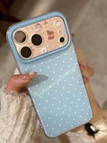 Cute Pink Polka Dot Phone Case Compatible With Iphone 17 Pro, 16 Pro Max, New 15, 17, 14 PM, Minimalist 13, Korean Style, Full Coverage - Blue - View 3