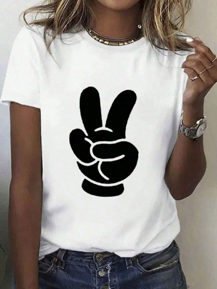 Camiseta con estampado de patrón Ye 100%, camiseta casual de temporada para mujer, camiseta de manga corta con cuello redondo, para deportes al aire libre, regalo de vacaciones. Transpirable y cómoda, ideal para deportes y ocio, blusa de cuello redondo, camisa > Hermosa. - Blanco - Ver 1