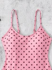 Women's Polka Dot Spaghetti Strap One-Piece Swimsuit, Suitable For Beach Vacation, Pool Party, Beach Party - Multicolor - View 5