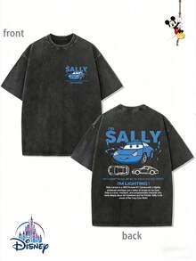 Men's Disney Black Washed Cars Sally Tee, Retro Print, Loose Fit, Premium Cotton. - Black - View 1