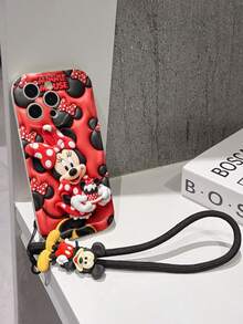 Disney Minnie Mouse Phone Case With Minnie Charm And Lanyard - Cute Minnie Protective Case With Plush 3D Design, Minnie Cupcake, And Red Polka Dot Background, Equipped With Delicate Mickey Decorative Lanyard And Beaded Bracelet For Easy Carrying, Compatible With IPhone 17, 16, 15, 14, 13, 12, 11 Pro Series, Ideal For Birthdays, Holidays, Anniversaries, Graduation Gifts, Or Any Special Occasion To Surprise Family, Friends, Classmates, And Loved Ones. - White - View 5