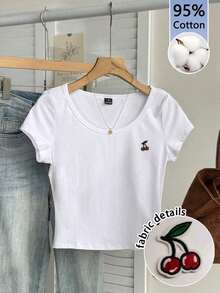 Camiseta ajustada de mujer de cuello de pico, manga raglán, color azul claro, estilo minimalista casual, 95% algodón - Multicolor 2 - Ver 1