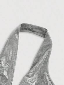 Set de 3 tops de mujer con diseño de tirantes metálicos y espalda descubierta - Plateado - Ver 4
