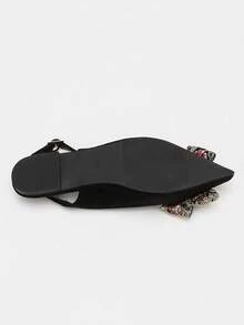 Giày sandal đế bằng nữ mũi nhọn, màu đen, kiểu dáng casual, thắt nơ bên hông, thời trang xuân/hè mới. - màu đen - Xem 3