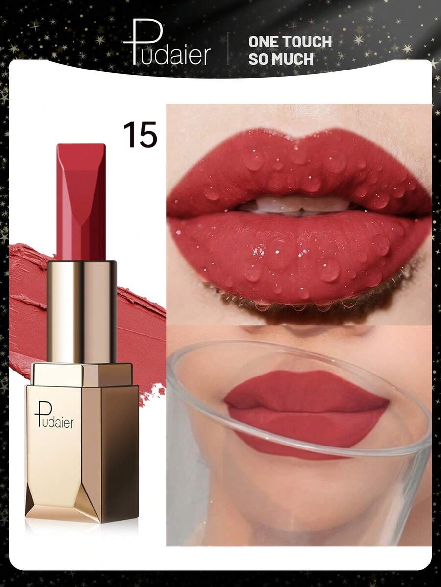 Pudaier 1pc Pink Nude Waterproof Non-Fading Lipstick, Suitable For All Skin Tones, Perfect Valentine's Day Gift For Her - 15 - View 1