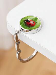 1pc Vintage Floral Round Bag Hanger Portable Foldable Table Purse Hook With Rose Strawberry Ladybug Printed Metal Handbag Holder For Women Gifts Daily Use Storage Organization Desk Accessory - Multicolor - View 12