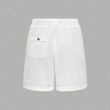 Women's Casual Solid Color Minimalist Drawstring Shorts - Negro - Ver 3