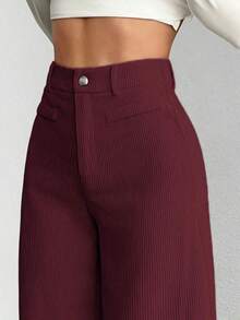 a Pantalones con bolsillo y cremallera de unicolor de poliéster, adecuados para uso diario en primavera, otoño e invierno, color negro - Burdeos - Ver 1